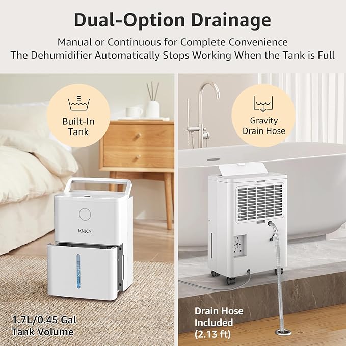 1600 sq.ft Dehumidifier for Basement, 21 Pint Dehumidifiers for Home with Drain Hose, Continuous Drainage, Washable Filter, Intelligent Humidistat for Bedroom, Bathroom, Large Room