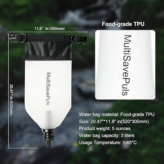 Gravity Water Filter Straw, Camping Water Filtration System with Purifier, Water Purifier Survival for Travel,Camping,Hiking and Emergency Survival Kit,No Expiration Date,Reusable,3L,White