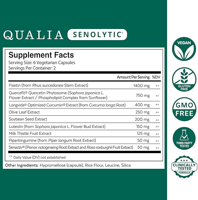 NEUROHACKER COLLECTIVE Qualia Senolytic Ultimate Formula for Enhanced Cell Repair&Rejuvenation 2-Day Aging&Longevity Support Regimen w. Fisetin,Quercetin, Piperlongumine,Senactiv®,Curcumin(Pack of 4)