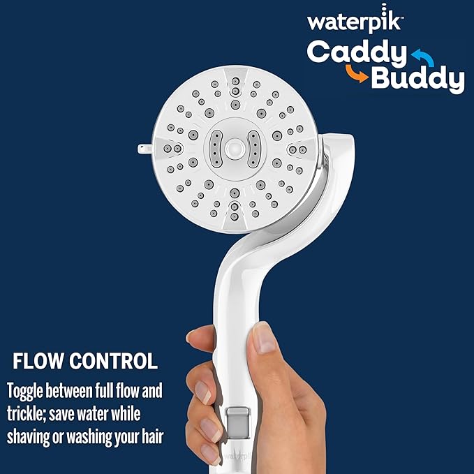 Waterpik Caddy Buddy Pivoting Hand Held Shower Head With 5-Foot Hose, 5-Mode with High Pressure Sprays, Chrome, PHO-553ME