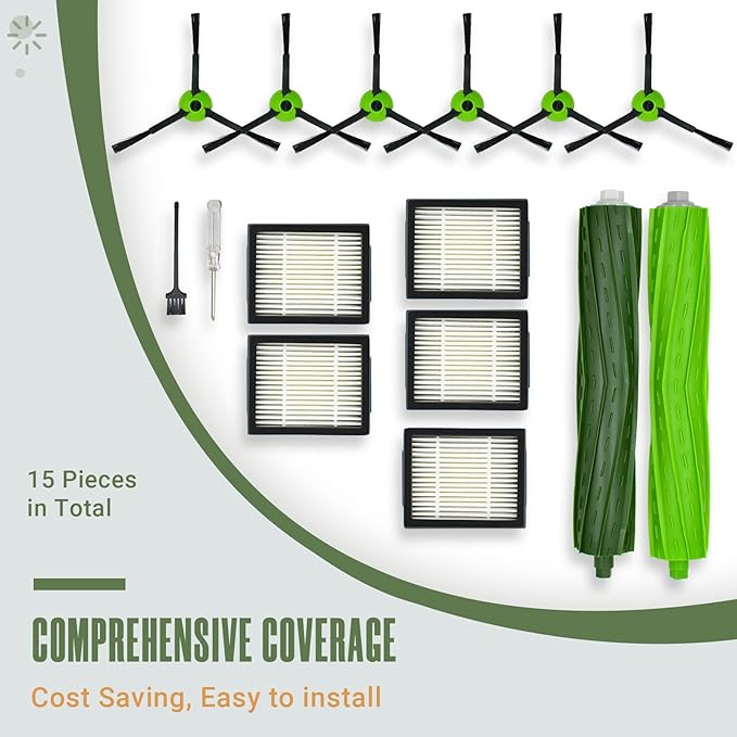 Replacement Parts Accessories Kit for iRobot Roomba J5 J5+ J6 J6+ J7 J7+ J8 J8+ J9 J9+ J J Plus Series Robotic Vacuum Attachment, 1 Rubber Brush, 5 HEPA Filter, 6 Side Brush