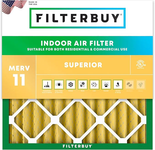 Filterbuy 25x25x2 Air Filter MERV 11 (MPR 1200) Allergen Defense Replacement (1-Pack), Electrostatic Pleated HVAC AC Furnace Filters, Made in USA (Actual Size: 24.50 x 24.50 x 1.75)