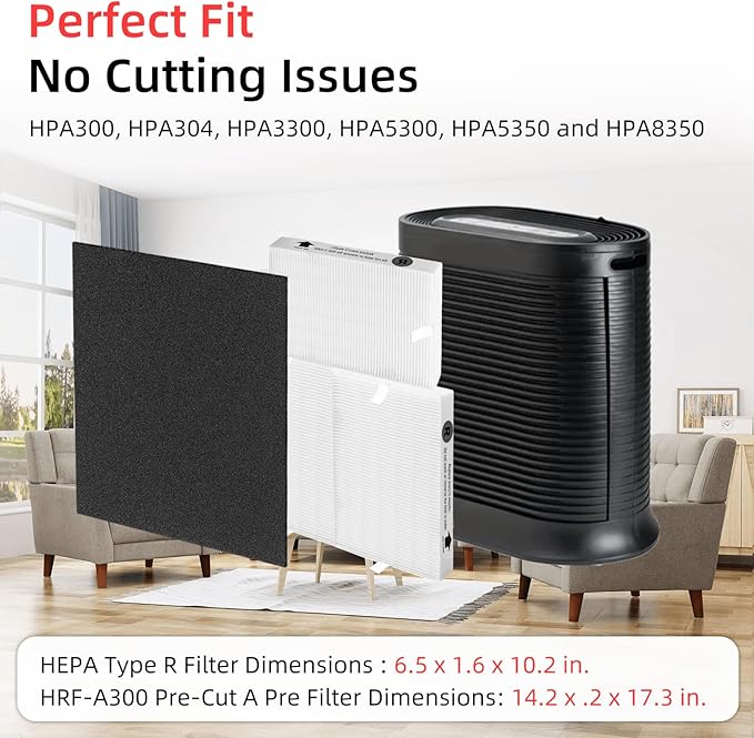 HPA300 HEPA Filter Replacement for Honeywell Air Purifier 6 HEPA R Filters and 8 Pre-cut A Carbon Pre-filter by APPLIANCEMATES
