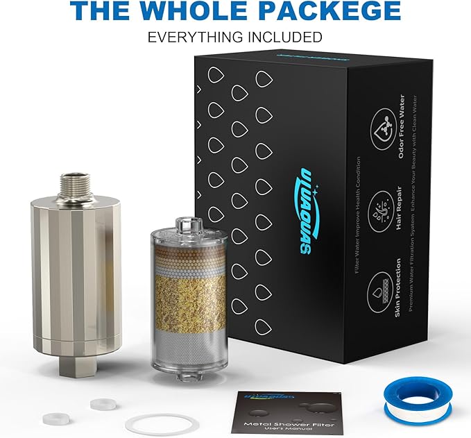 ALL METAL Shower Head Filter – KDF 55 Shower Filter Vitamin C E&A for Hard Water, High Pressure Universal Shower Water Filters to Remove Toxic Chemicals, Chlorine and Heavy Metals,Brushed Nickel