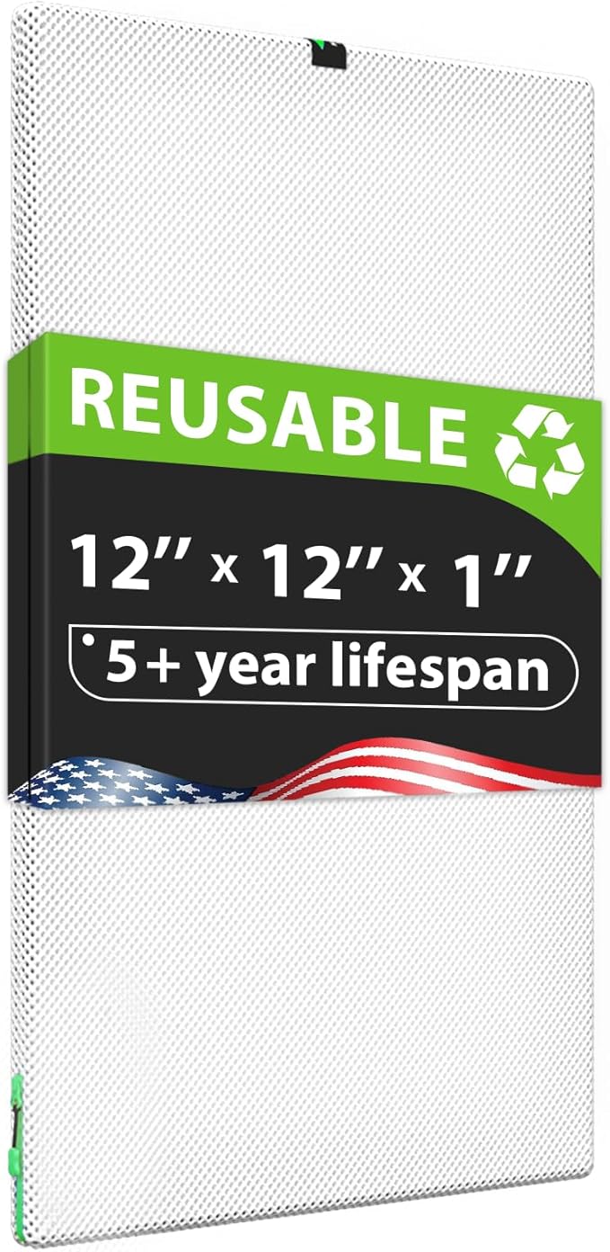 12x12x1 Air filter, Washable and Reusable Air Filter 12x12x1 for AC HVAC Furnace, MERV 8 Air Filters Machine Washable & Dryer Friendly, AC Furnace Air Filter