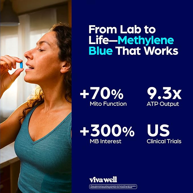 Methylene Blue Pharmaceutical Grade - #1 Upgrade from Drops - USP Grade - Methylene Blue Capsules with Magnesium Glycinate & Vitamin C for Humans - Pills for Focus, Clarity, & Energy