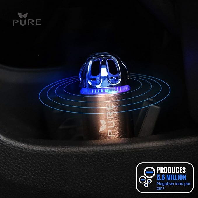 Car Air Purifier 3in1 Premium Stainless Steel Air Filter Ionizer w/Dual USB Quick Charge 3.0 USB-Eliminate Allergens Odor Smell, Smoke, Pets, Pollen Mold Bacteria w/Anti-Microbial Deodorizer (Bronze)