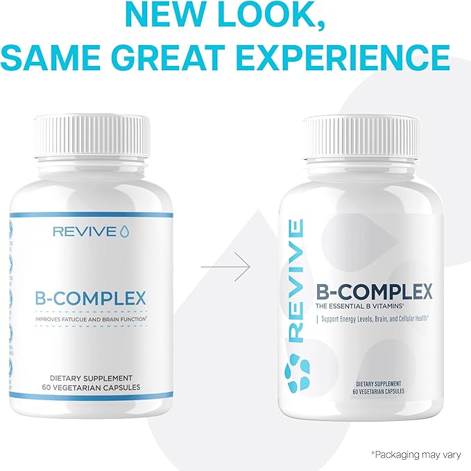 Revive MD Vitamin B Complex Capsules - Supports Heart Health & Immune System - B-Complex Vitamin Supplement for Women & Men - Vitamin B12 Complex Promotes Healthy Brain Function & Boosts Energy