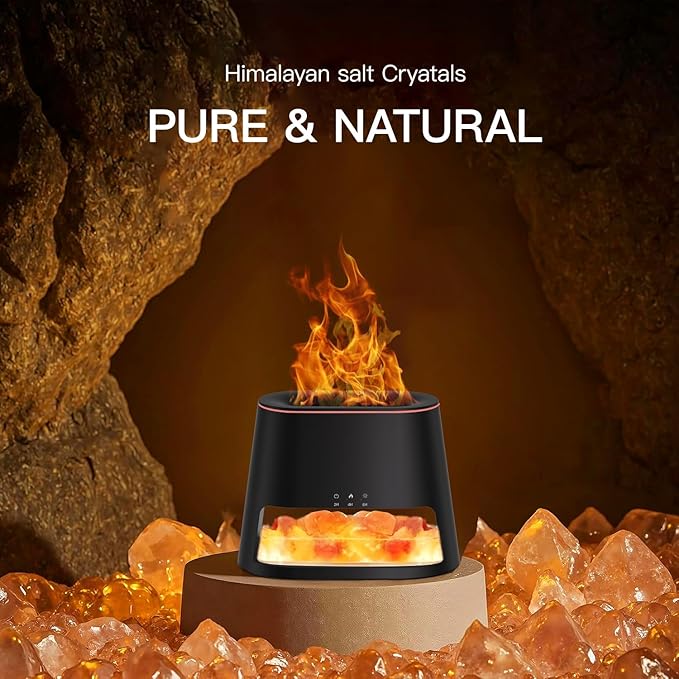 2-in-1 Himalayan Salt Lamp & Ultrasonic Essential Oil Diffuser, Aromatherapy Diffuser Cool Mist Humidifier, Original Salt Therapy Lamp, 100% Pure Himalayan Salt, Ambient Glow, 260ml (Black)