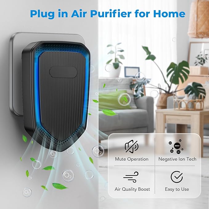 Air Ionizers Plug In Negative Ion Air Purifiers Quiet Air Freshener for Home Bedroom Office Basement - Portable Mini Air Cleaner Odor, Smoke, Dust, Pet Smell (4, Black)