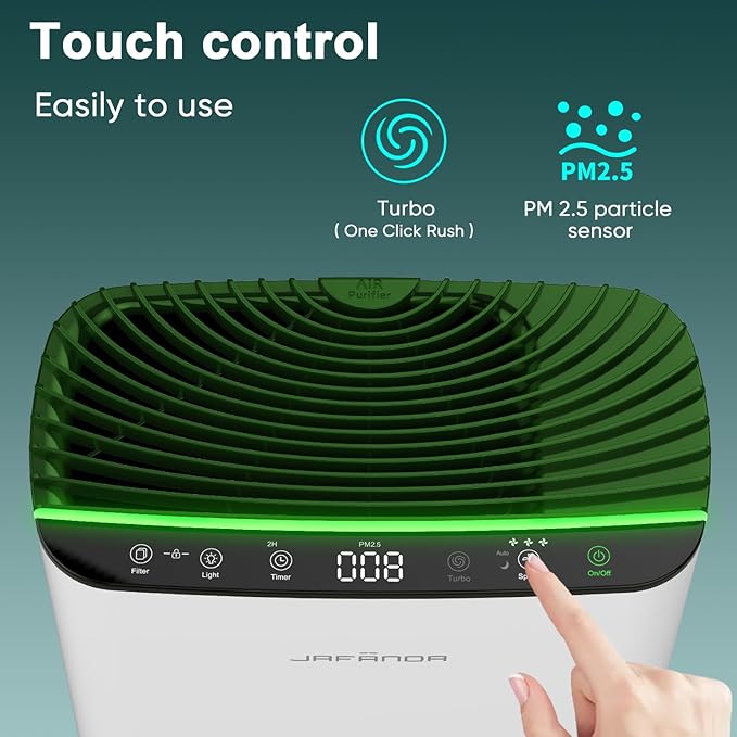 Jafända Air Purifiers for Home Cover Up to 1226ft², Allergen HEPA Air Filter with PM2.5 Sensor, Auto Mode& Timer, Aromatherapy, 22 dB Quiet Air Cleaner for Pet Dander/Hair, Allergies, Dust&VOCs