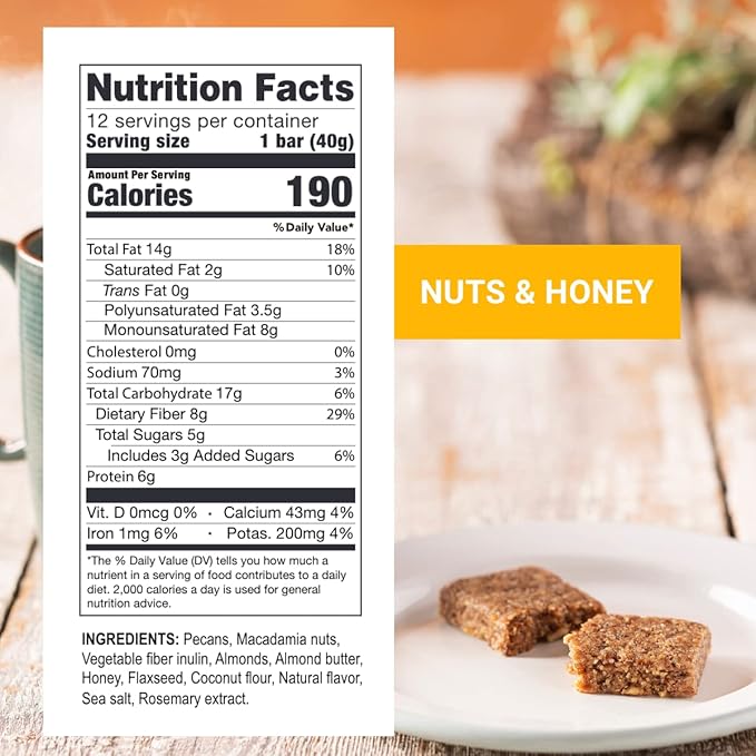 Prolon Fasting Bars | 6g Protein, 8g Fiber | Keto-Friendly, Gluten-Free, Dairy-Free, Plant-Based | Nutrition for Intermittent Fasting | Formulated to Not Break Your Fast | Nuts & Honey (24 Count)