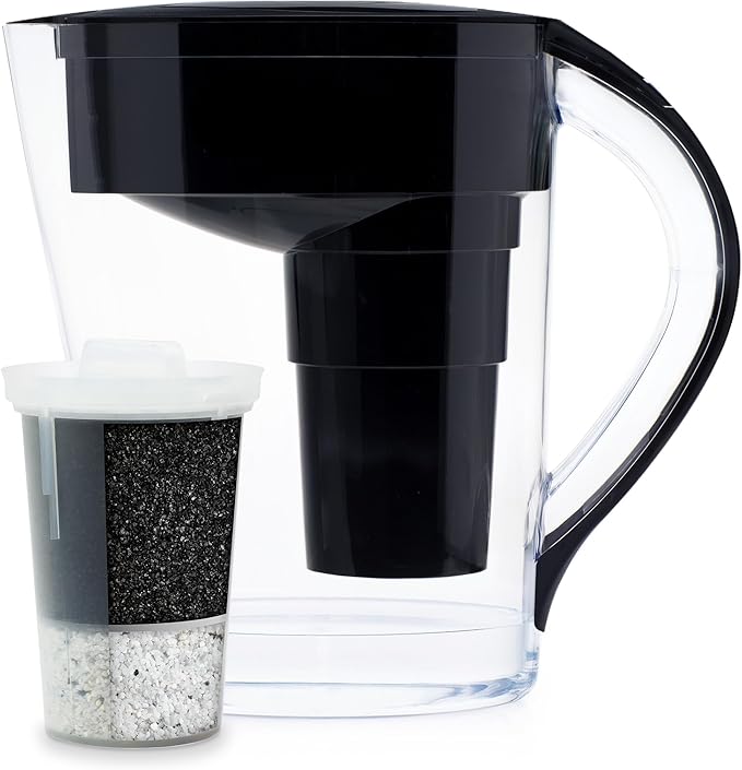 Santevia MINA Alkaline Water Filter Pitcher & Single Replacment Filter | Chlorine and Lead Filter | Water Purifier Pitcher | Home Water Filtration Pitcher | 9-Cup at Home Water Filter | Made in Canada