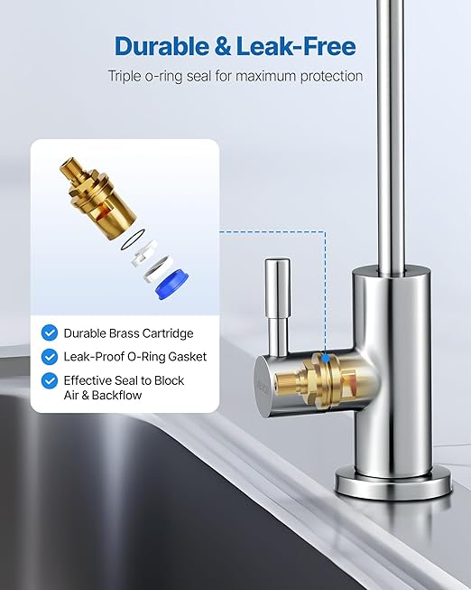 VEVOR Water Filter Faucet, RO Faucet with Lead-Free Brass Valve, 304 Stainless Steel, 0.8GPM Kitchen Drinking Water Faucet, Fits Most Reverse Osmosis & Water Filtration Systems, Brushed Nickel