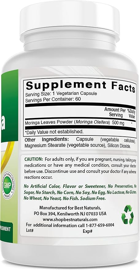 Best Naturals Moringa Superfood 500 mg 60 Veggie Capsules