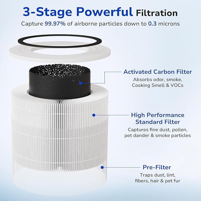 Fil-fresh Core 300 Replacement Filter, Compatible With LEVOIT 300 and 300S Air Purifier, H13 True HEPA Filters and Activated Carbon, Replace 300-RF, 2-Pack