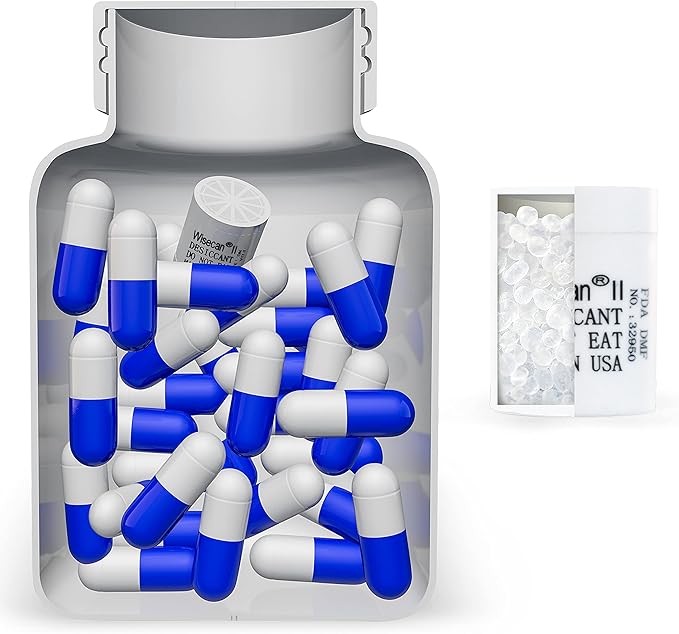 3 Gram 50 Pack Silica Gel Canister, Desiccant Canister, Silica Gel Capsules, Desiccant Capsules, Moisture Absorbers for Food Storage, Food Safe Dehumidifiers Wisecan