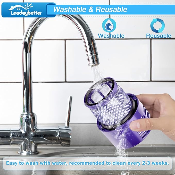 Leadaybetter Filter Replacements for Dyson V10 Animal V10 Cyclone Series V10 Absolute V10 Total Clean SV12 Cordless Stick Vacuum Cleaner, Compare to Part # 969082-01 (3 Pack HEPA Filters)