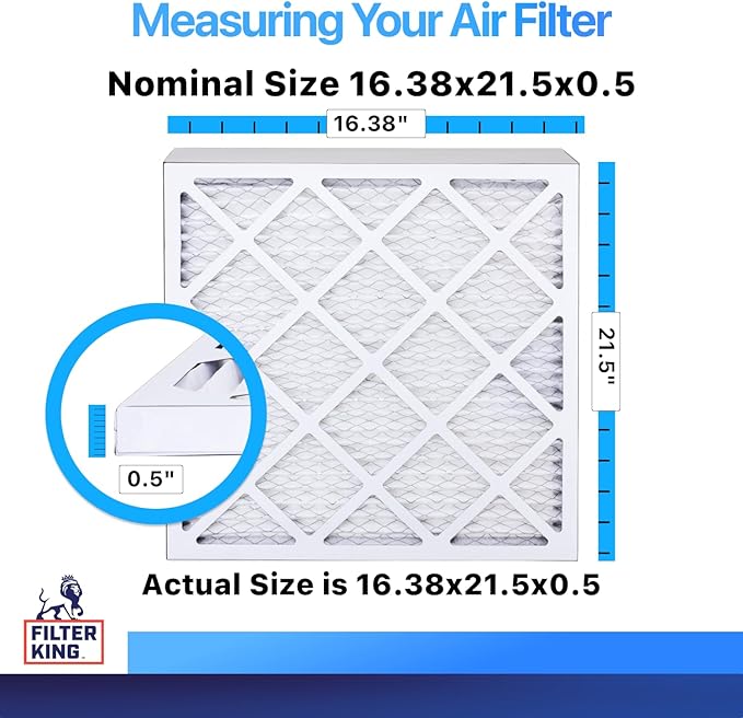 Filter King 16.38x21.5x0.5 Air Filter | 4-PACK | MERV 8 HVAC Pleated A/C Furnace Filters | MADE IN USA | Actual Size: 16.38 x 21.5 x 0.5"