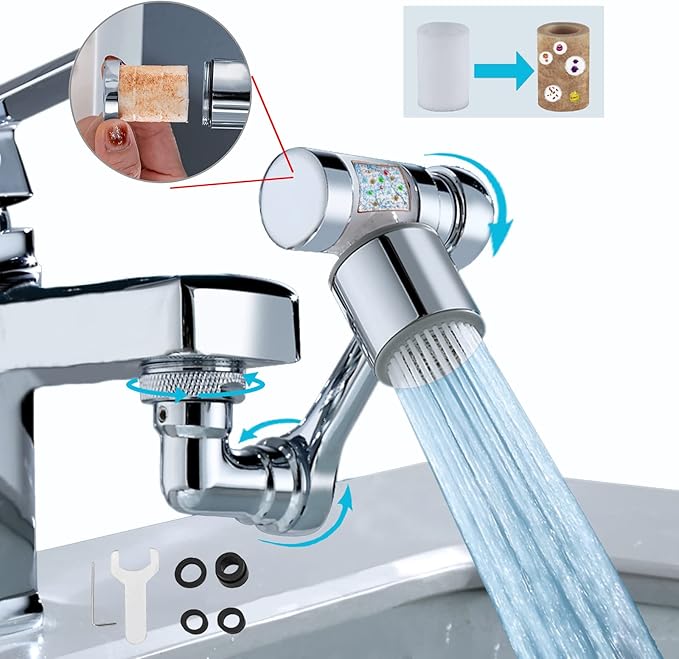 1080° Rotating Filter Faucet Extender,PP Cotton Filter Faucet, Universal Splash Filter Faucet, Water Filter Faucet for Kitchen Bathroom, Swivel Faucet Aerator with 2 Water Outlet Modes