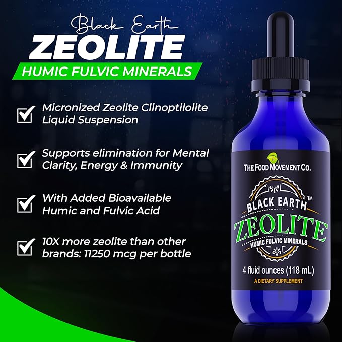 Black Earth Zeolite with Humic Fulvic Acids Trace Minerals for Adults and Kids for Detox, Gut Health and Immune Support - Twinpack 4 Fl Oz Bottles (8 fl oz)