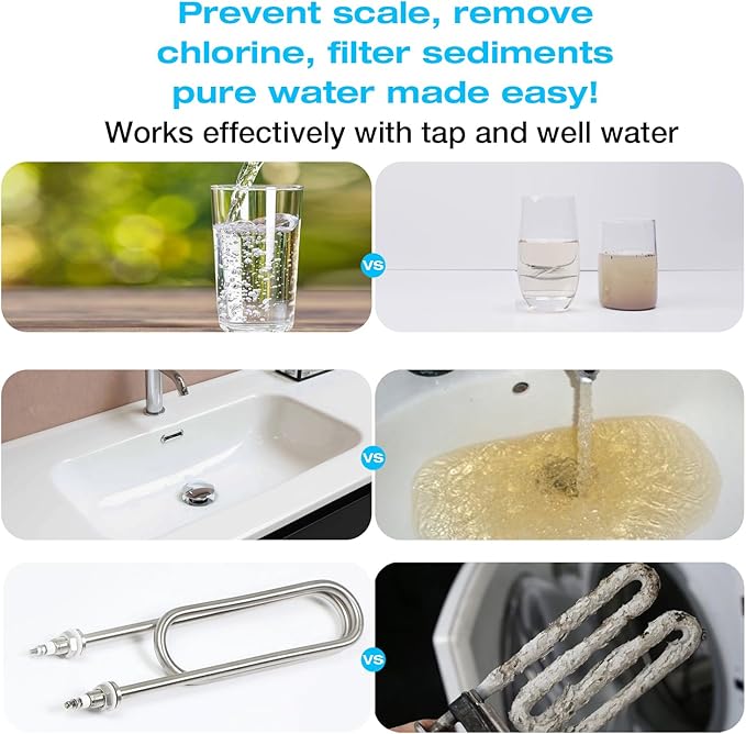 H&G Lifestyles Whole House Water Filter Cartridge, 4.5 x 20 KDF Water Filter, Polyphosphate Water Descaler, PP Cotton Sediment Filter, 3 Stages Water Filtration