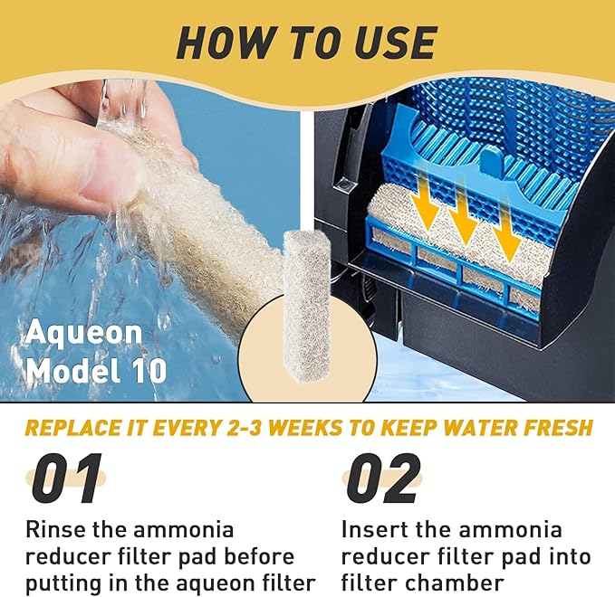 12 Count Ammonia Reducer Filter Pads for Aqueon - Replacement Filter Cartridges Small for Aqueon QuietFlow LED PRO Model 10