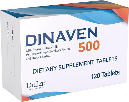 Dulàc - Dinaven 500, Diosmin Hesperidin 500mg Dietary Supplement 120 Tablets, Enriched with Butcher's Broom, Horse Chestnut Extract and Grape Seed Extract, Made in Italy
