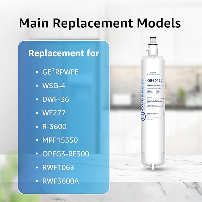 Overbest Replacement for GE® RPWFE, RPWF (Built-in CHIP) Refrigerator Water Filter,Compatible with GFE28GYNFS, GFE28GELDS, 2 Filters