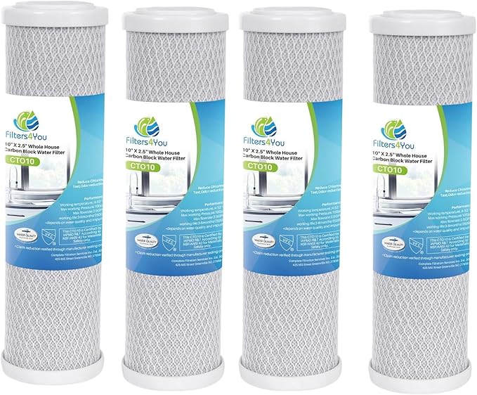 CFS – 4 Pack Activated Carbon Block Water Filter Cartridges Compatible with WaterPur CCI-10-CLW12 Models – Remove Bad Taste – Whole House Replacement Filter Cartridge – Universal 10" Cartridge