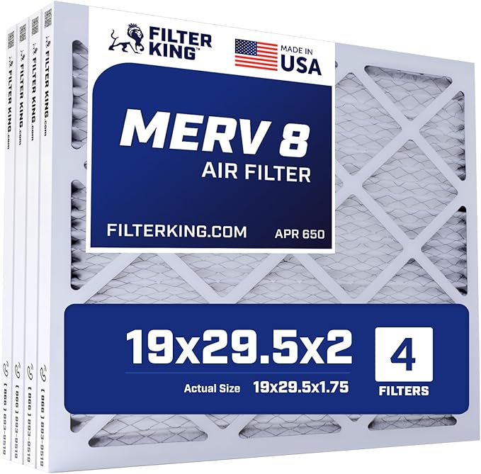 Filter King 19.5x29.5x2 Air Filter | 4-PACK | MERV 8 HVAC Pleated A/C Furnace Filters | MADE IN USA | Actual Size: 19.5 x 29.5 x 1.75"