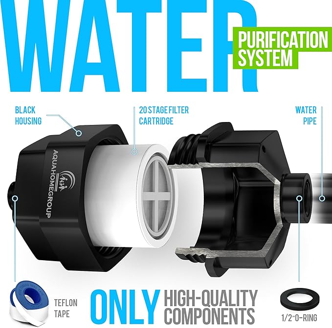 AquaHomeGroup 20 Stage Shower Filter for Hard Water - High Output Universal Shower Head Filter for Chlorine, Fluoride, Heavy Metals - Vitamin C E Shower Water Filter for Hair and Skin (Black)