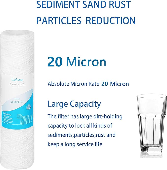20 Micron 10" x 2.5" String Wound Sediment Water Filter Cartridge,5 Pack,Whole House Sediment Filtration, Universal Replacement for Most 10 inch RO Unit