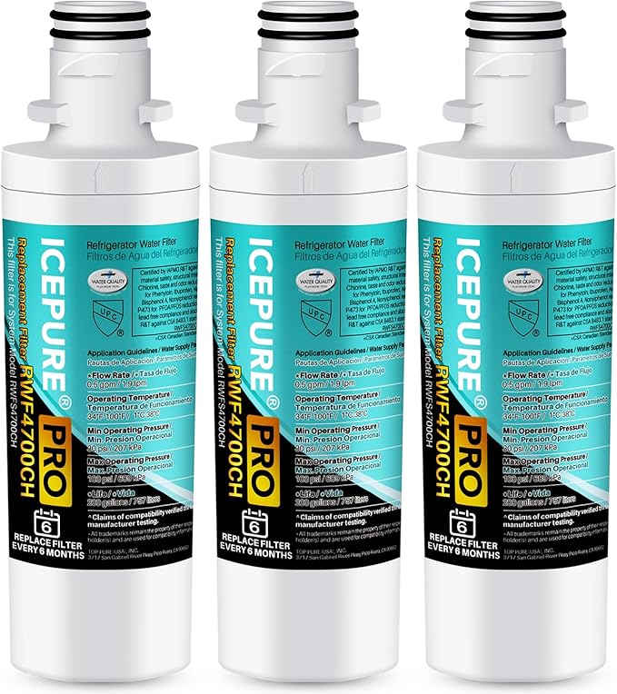 ICEPURE PRO ADQ74793501 NSF/ANSI 401 Certified Replacement LT1000P Kenmore Elite 46 9980, ADQ747935 LT1000PC LT1000 ADQ74793502 LMXS28626S LFXS26973S Refrigerator Water Filter, 3 PACK