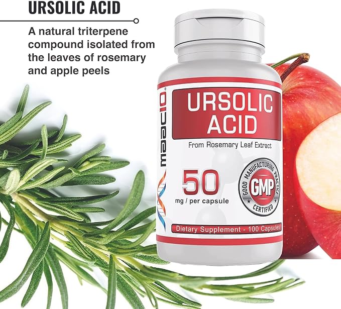 MAAC10 Ursolic Acid 50mg (100 Capsules 3X for 150mg 33-Day Serving) | Sourced from Rosemary Extract | Third-Party Lab Tested | AMPK & Sirtuin Activator