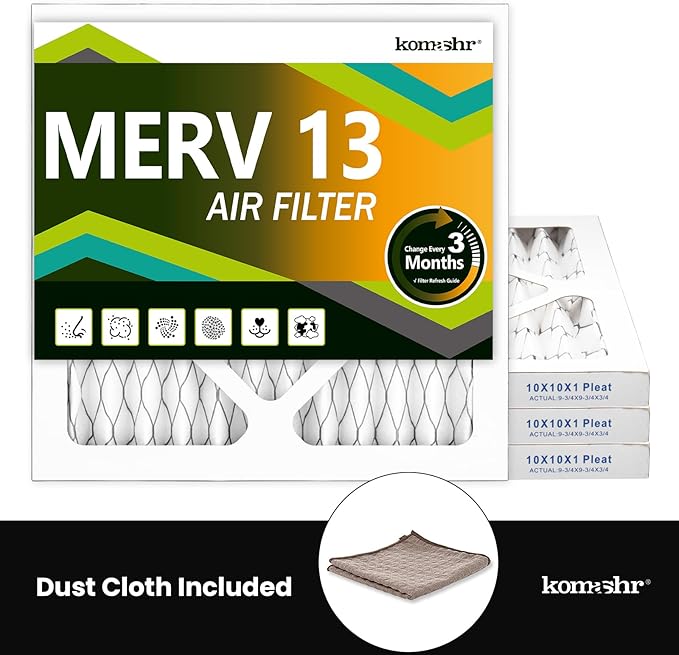 10x10x1 Air Filter MERV 13 (4-Pack), HVAC/Furnace AC Filter Replacement, Dust Defense–Comparable with MPR 1500-1900 & FPR 10 (Actual 7.75x7.75x0.75)