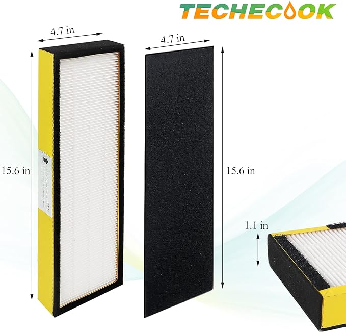 FLT4825 HEPA Filter B Replacement with G-Guardian Air Purifier AC4825 AC4825E AC4300 AC4800 AC4900 AC4850 AC4825DLX AP2200 by Techecook - 2 x True H13 HEPA Filters, 8 x Activated Carbon Pre-Filter