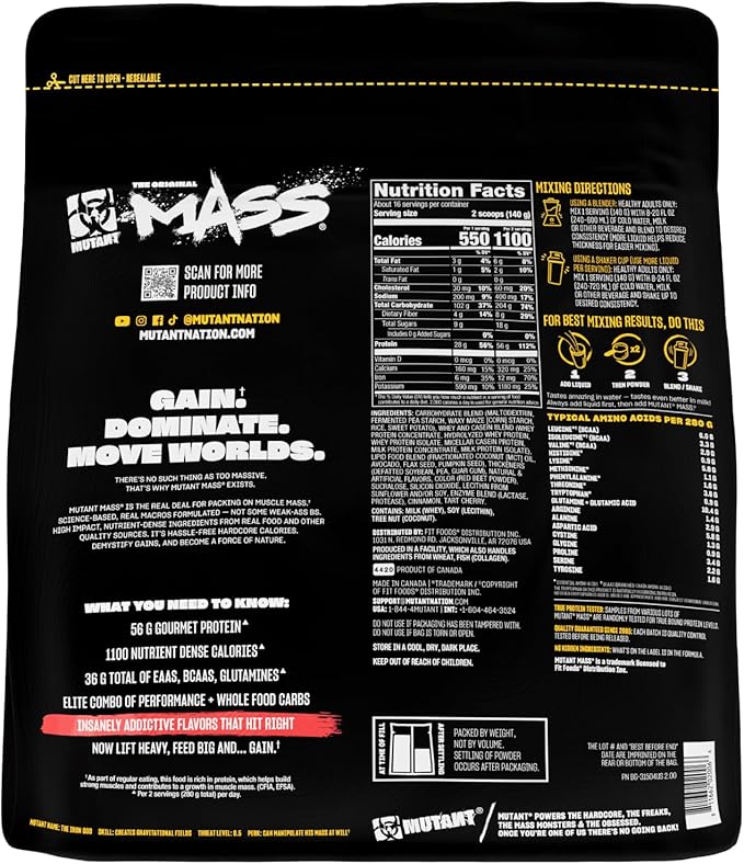 Mutant Mass | Weight Mass Gainer Protein Powder - high Calorie Protein Powder for Mass gain - Strawberry Banana - 5 Pound
