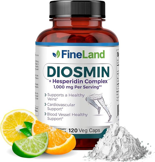 FineLand Diosmin & Hesperidin Complex, Premium Advanced Formula, 1000 mg, Blood Flow and Circulation Support, 120 Capsules, 100% Vegan, All Natural
