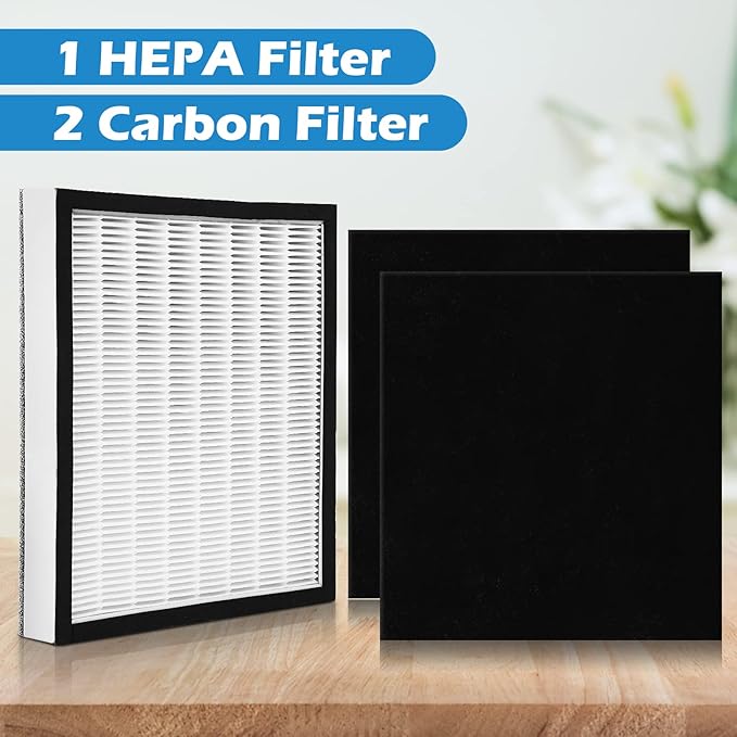 HEPA Replacement Filter Kit - 1 HEPA Filters & 2 Carbon Filters Compatible with Oreck WK01234QPC, Oreck Air 94 filter Fits Airvantage WK10002QPC, WK10052QPC Air Purifier Filter