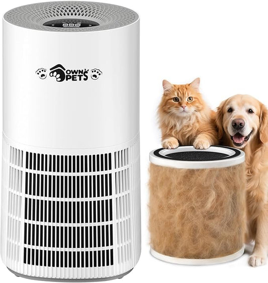 Ownpets Pet Air Purifier with HEPA and Activated Carbon Filter, 5-in-1 Washable Filter for Large Room Up to 2200 ft², Air Quality Monitor, Quiet Air Cleaner for Pet Hair Dander Odor Pollen