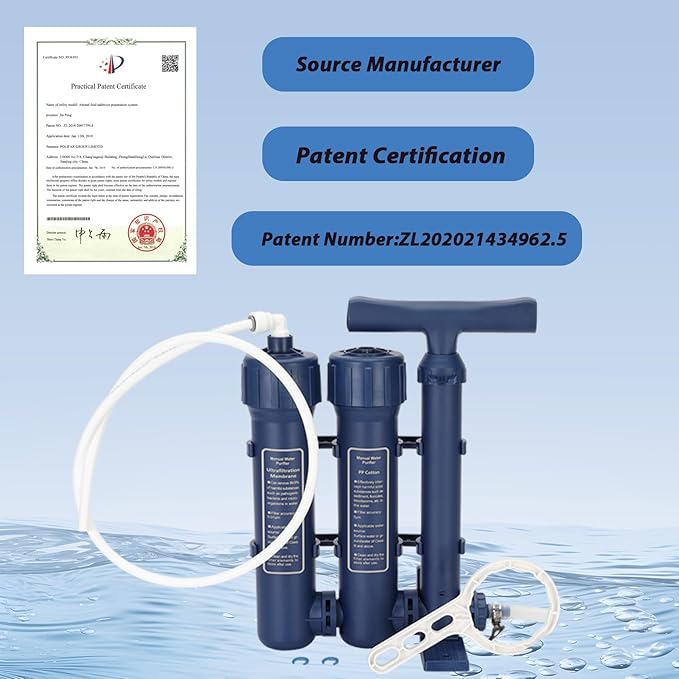 Source Manufacturer Large Water Filtration System Survival - Hand Pump Water Filter, High Volume Water Purifier Camping, Outdoor Portable Group Military Grade