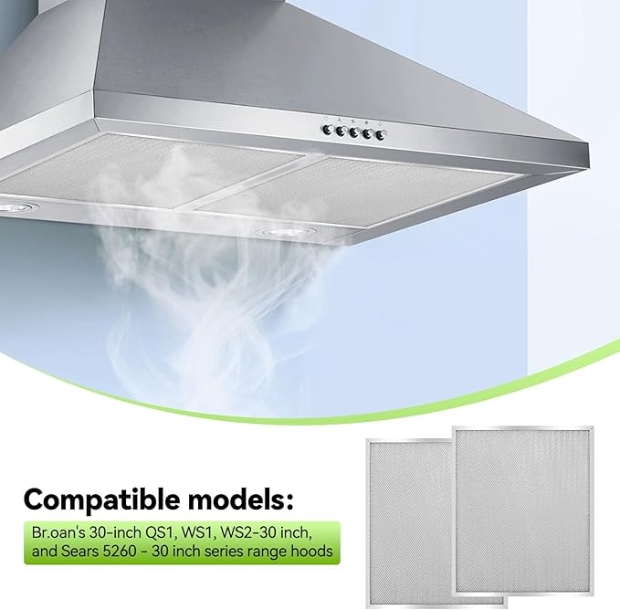 2 Pack 304 stainless steel edges Range Hood Filter BPS1FA30 11-3/4" x 14-1/4" x 3/8" - Exact Fit Bro.an QS1 30" Nu.tone WS1 QS2 Range Hood Replaces 99010299 BPS2FA30 99010305 AP3378953 by oneket