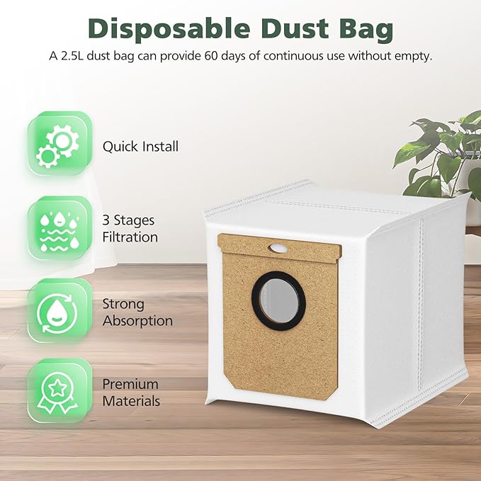 10 Pack Replacement Dust Bags for eufy L60 SES L50 SES Robot Vacuum, 2.5L Replacement Bags for Haier H9+, Conga Home 10000, 8090 Ultra, 9090 AI Vacuum Cleaner