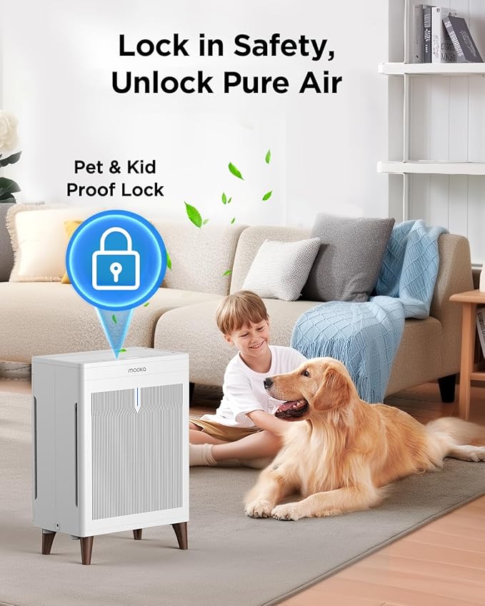 Air Purifiers for Home Extra Large Room Up to 2800 Ft²,MOOKA Double-Sided HEPA Air Purifier with Washable Filters,PM2.5 Air Quality Sensor,20dB Air Cleaner for Bedroom Pet Hair Odors Pollen