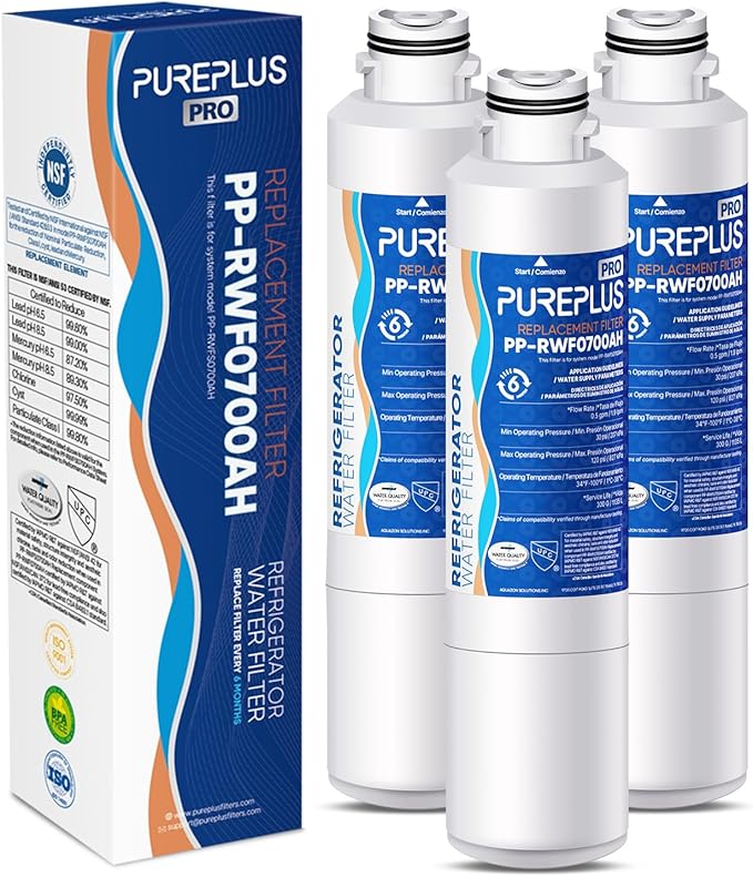 PUREPLUS DA29-00020B NSF/ANSI 53&42 Certified Replacement for SAMSUNG Fridge RF28HFEDTSR, RF263BEAESG, RF263BEAESR AA, HAF-CIN/EXP, RF28HMEDBSR/AA, RWF0700A Refrigerator Water Filter, 3PACK