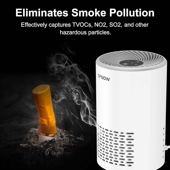 Air Purifiers For Bedroom - Portable Air Purifier Covers Up to 215 ft² Remove Smoke Pollen Dander Hair Smell, with Sleep Mode Speed Control For Home Office Living Room Drom, SAP200C, White