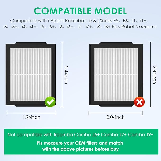 12 Pack Filter Replacements for i Robot Roomba E I & J Series E5 E6 i1 i1+ i3 i3+ i4 i4+ i5 i5+ i6 i6+ i7 i7+ i8 i8+ NOT for J9, High Efficiency Filter for iRobot Roomba Replacement Parts