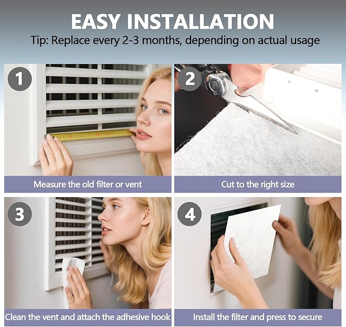 20" x 90" Air Vent Filters, with 48Pcs Adhesive Hook Tape, Cut to Size Air Filter Material HVAC Furnace Filters Kit MERV 8 Triple Vent Filter for Home Floor Register, Ceiling, Grilles