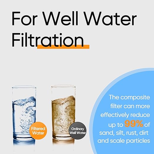 PUREPLUS 1-Stage Whole House Water Filter, with Iron Manganese Reducing Water Filter, for Well Water, 10"x4.5" Universal Housing